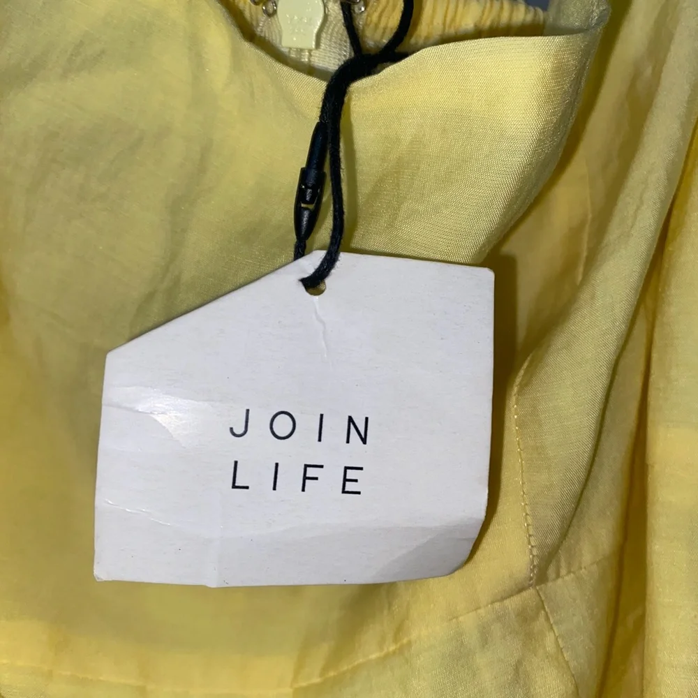 Zara Off The Shoulder Mini Dress Yellow A Line with Tie Waist and Pockets - Picture 6 of 6